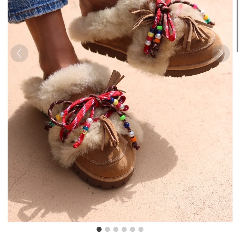 LOLA Shearling Mules with Beaded Accents